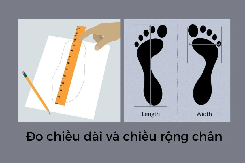 vẽ phác thảo bàn chân và đo kích thước chân