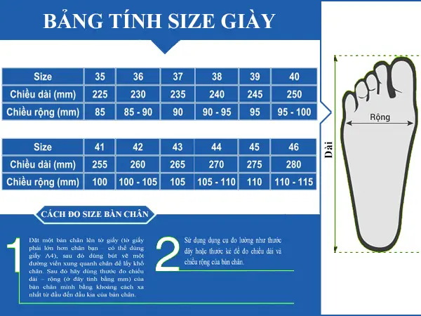 bảng size giày bảo hộ việt nam